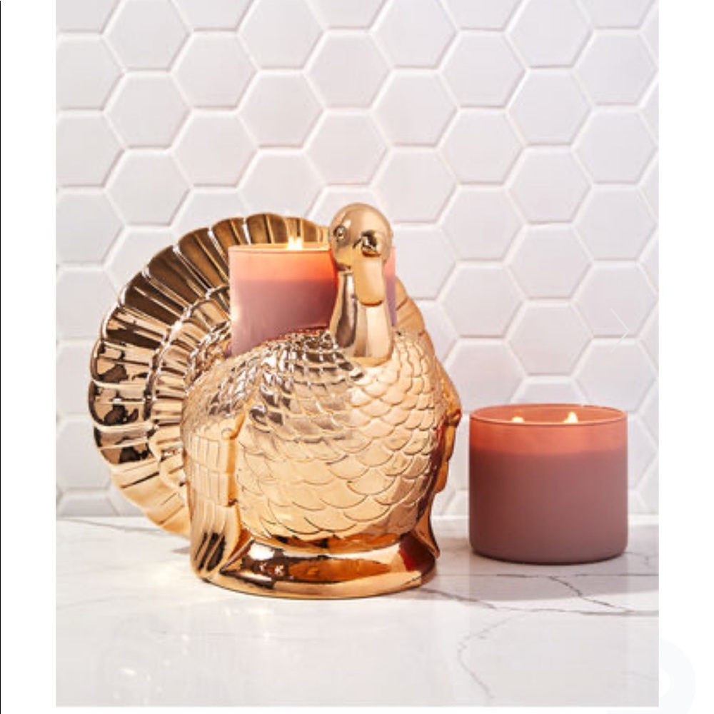 Bath and body works GOLDEN TURKEY PEDESTAL 3-Wick Candle Holder